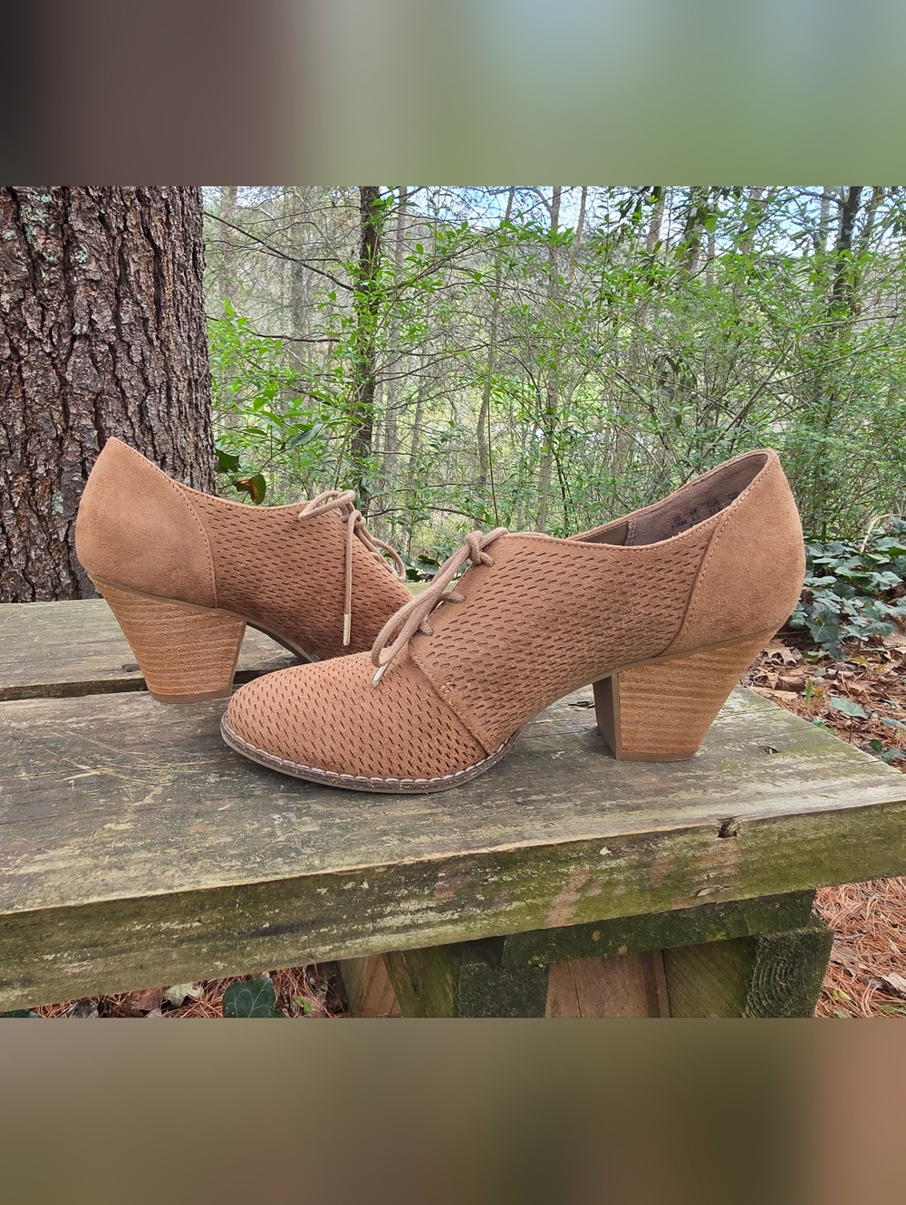 Dr. Scholl's Tan Lace-Up Suede Heeled Oxford - Women